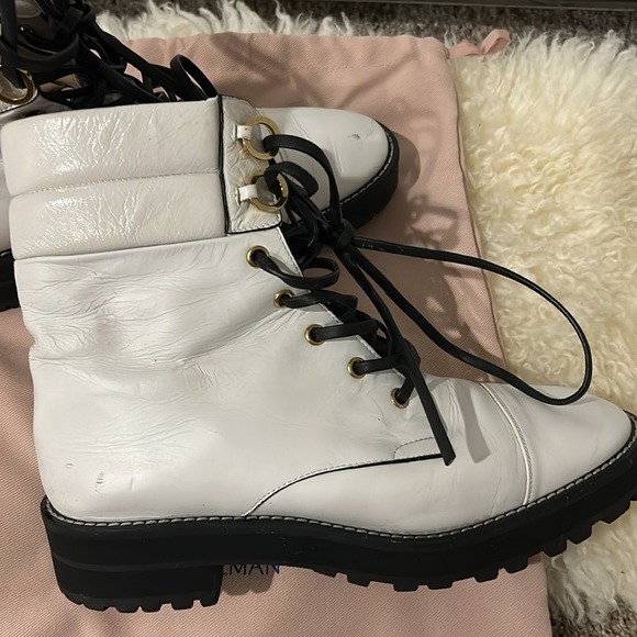 Stuart Weitzman Round Toe Block Heel Lace-Up Leather Combat Boots (size 8) - Picture 5 of 14
